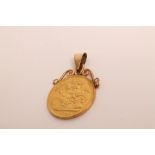 G.B. 1896 Victoria O.H. Sovereign with gold (9ct) pendant mount.