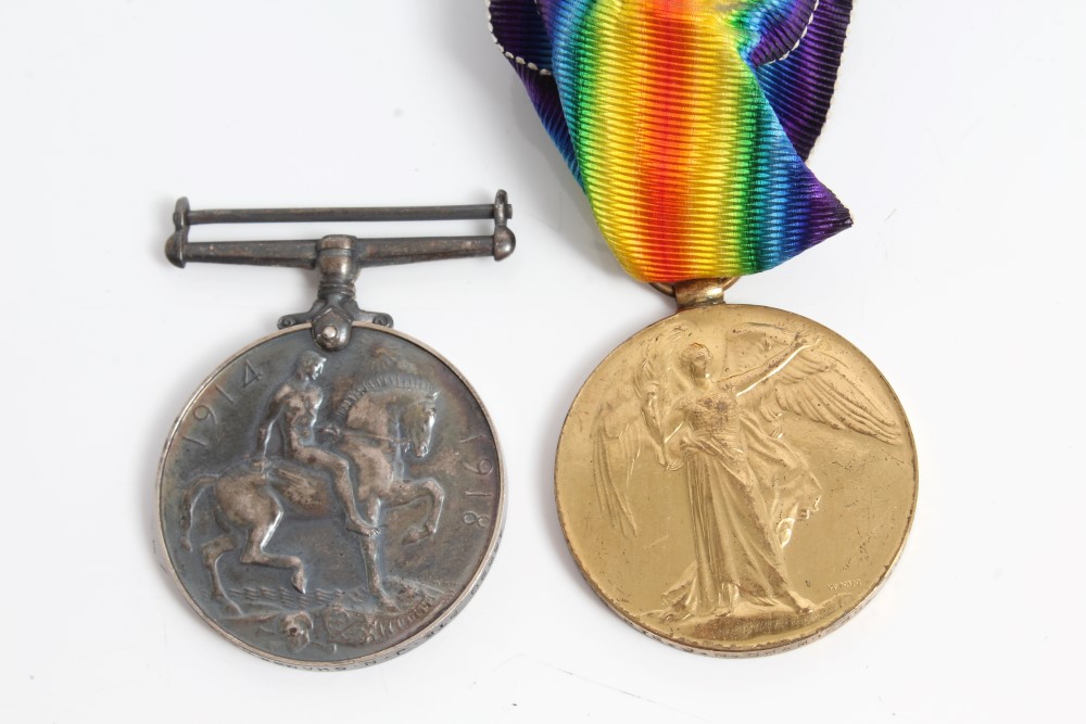 First World War pair medals - comprising War and Victory, named to 45620 PTE. J. N. Chambers Suff.