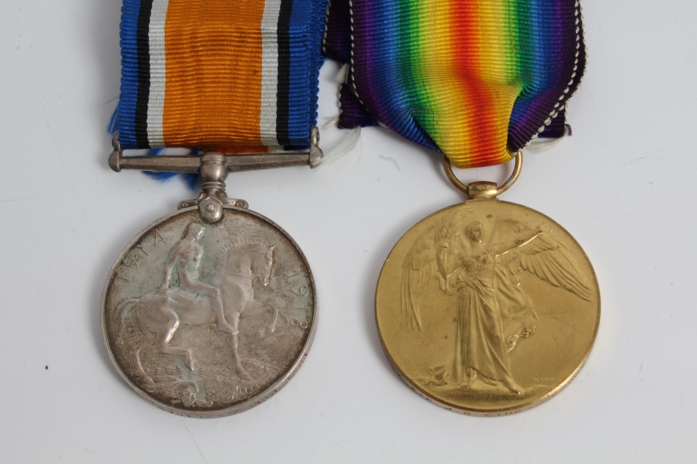 First World War pair medals - comprising War and Victory, named to 1937 PTE. J. E. Lines. Essex.