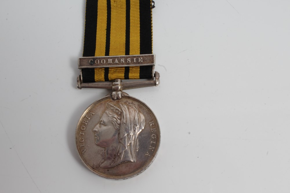 Ashantee medal with Coomassie clasp, named to 1991. PTE. G. Tracey. 2BN.