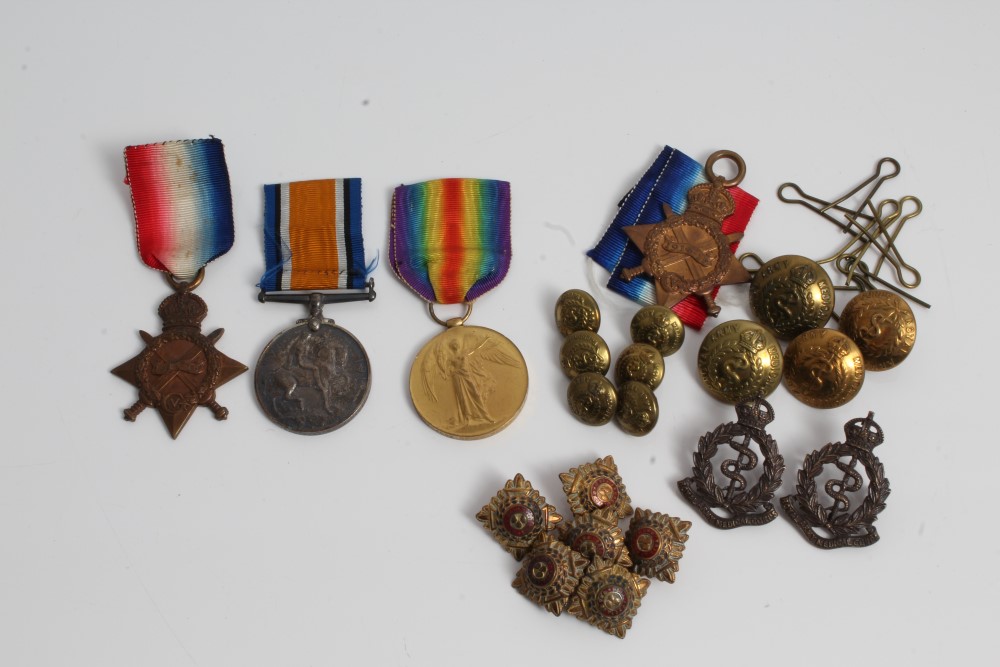 First World War trio medals - comprising 1914 - 1915 Star, War and Victory medals,