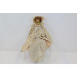 Doll - 19th century wax head and shoulders and lower arms, fabric body and legs,