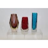 Whitefriars ruby coffin vase, designed by Geoffrey Baxter,