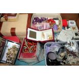 Large quantity of costume jewellery, jewellery boxes,