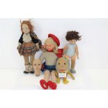 Fabric dolls - including Dean's Rag Book design 820203 girl with plaits, moulded and painted face,