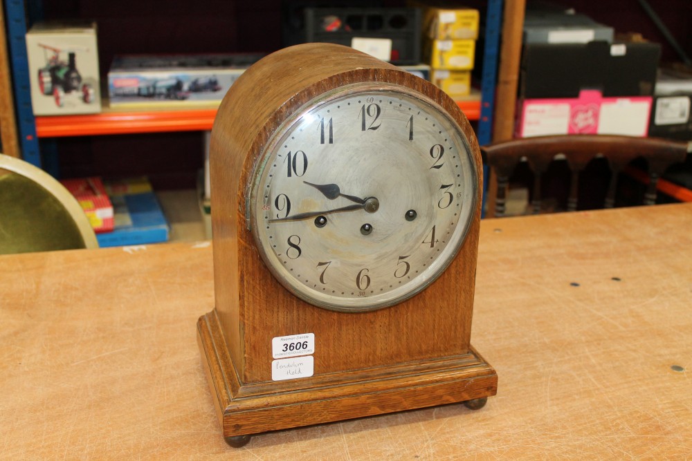 Edwardian mantel clock with eight day Westminster chiming movement on four gongs,