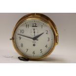 Mid-20th century ships' bulkhead clock with white enamel dial, signed - Smiths Empire,