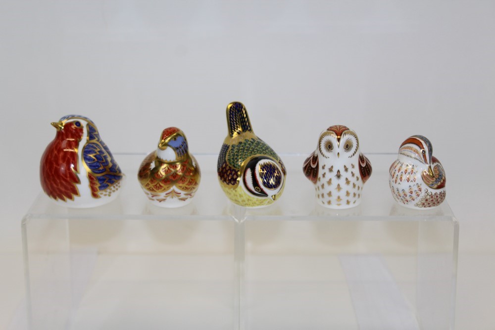 Five Royal Crown Derby paperweights - including Teal Duckling,