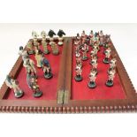 Battle of Waterloo commemorative chess set representing English and French opposing armies with