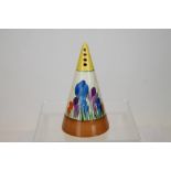 Clarice Cliff Bizarre range Crocus pattern conical-shaped sugar sifter,