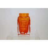 Whitefriars tangerine Greek key vase,