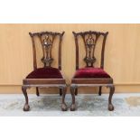 Pair of mahogany children's miniature dining chairs in the Chippendale style,