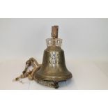 First World War bronze ships' bell, HMS Skilful, with crown surmount on L-shaped bracket,