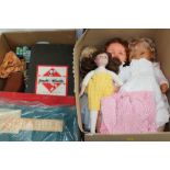 Mixed toys - including soft plastic face dolls, Scrabble and other board games, wooden bricks,