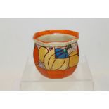 Clarice Cliff Fantasque octagonal vase with orange and lemon decoration,
