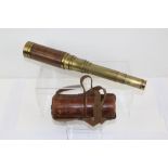 Victorian brass nine draw stalking telescope with leather cover and bras lens cap, signed - Bate,