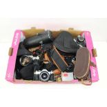 Various cameras and accessories including two Canon SLRs, a Zeiss Ikanta, Werra,