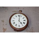 Victorian wall clock with eight day chain fusee movement, 14 inch white enamel dial,