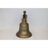 First World War bronze ships' bell, HMS Winchester, with crown surmount and shaped bracket,