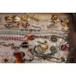 Vintage costume jewellery - including amber pendants, rings and bracelets, semi-precious stones,