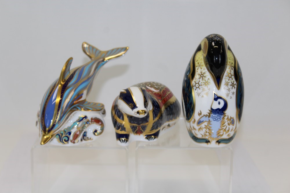 Three Royal Crown Derby paperweights - Moonlight Badger,