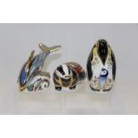 Three Royal Crown Derby paperweights - Moonlight Badger,