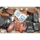 Lot of vintage cameras including Kiev rangefinder, Yashica TLR, Zarki,