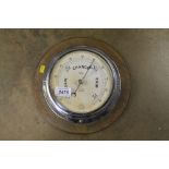 Chromed or silver plated Marine barometer with white enamel dial,