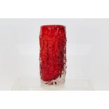 Whitefriars ruby bark vase designed by Geoffrey Baxter,