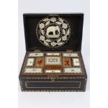 19th century Anglo-Indian ebony spice / trinket box with inlaid herringbone banding,