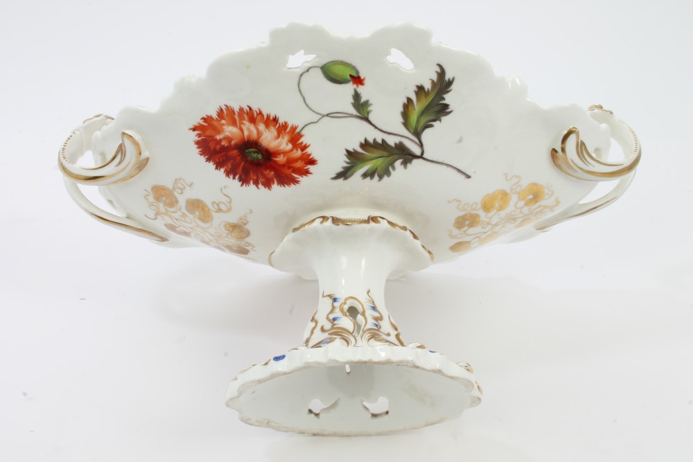 Early 19th century George Grainger botanical oval tazza with twin scroll handles, - Image 5 of 6