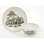 18th century Worcester Hancock printed tea cup and saucer - The Tea Party, circa 1770.