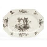 18th century Worcester Hancock printed meat dish of octagonal form, decorated with classical ruins,