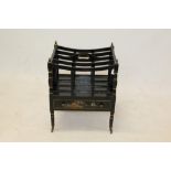 Georgian-style black lacquered Canterbury with chinoiserie ornament and frieze drawer,