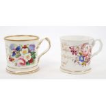 Two Victorian Coalport mugs, each with gilt inscription and floral sprays, dated 1849 and 1871,