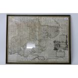 Emanuel Bowen (1694 - 1767), 18th century hand-coloured map of Essex, 54cm x 71cm,