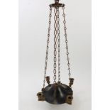 19th century French Empire bronze hanging ceiling light of disc form,