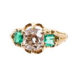 Victorian diamond and emerald three stone ring,