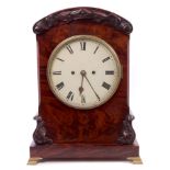 Victorian bracket clock with eight day twin fusee movement striking on a bell,