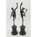 After Giambologna, pair of 19th century Continental bronze figures of Mercury and Venus,