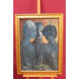 Rosalie De Meric (1916 - 1999), oil on board - portrait of three figures,