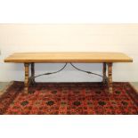 Spanish elm dining table with substantial plank top,