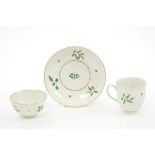 18th century Worcester green monochrome trio decorated with floral sprigs, circa 1770.