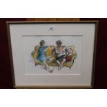 David Wood (1933 - 1996), pencil and watercolour - Ladies Luncheon Club, initialled,