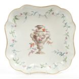 18th century Worcester James Giles decorated shaped square-shaped dish with polychrome painted