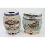 19th century Staffordshire rum barrel with painted floral decoration and gilt 'Rum',