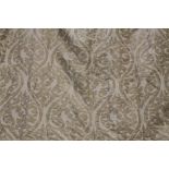 Two pairs of good quality gold and beige curtains with foliate ornament and matching pelmets