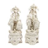 Pair 19th century Naples-style blanc-de-chine figures of courting couples under trees,