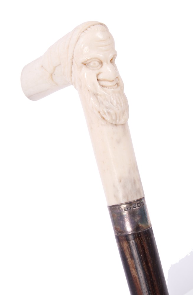 Good late 19th century / early 20th century carved ivory-handled exotic hardwood walking cane, - Image 2 of 3