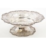 George V silver pedestal fruit basket of circular form,